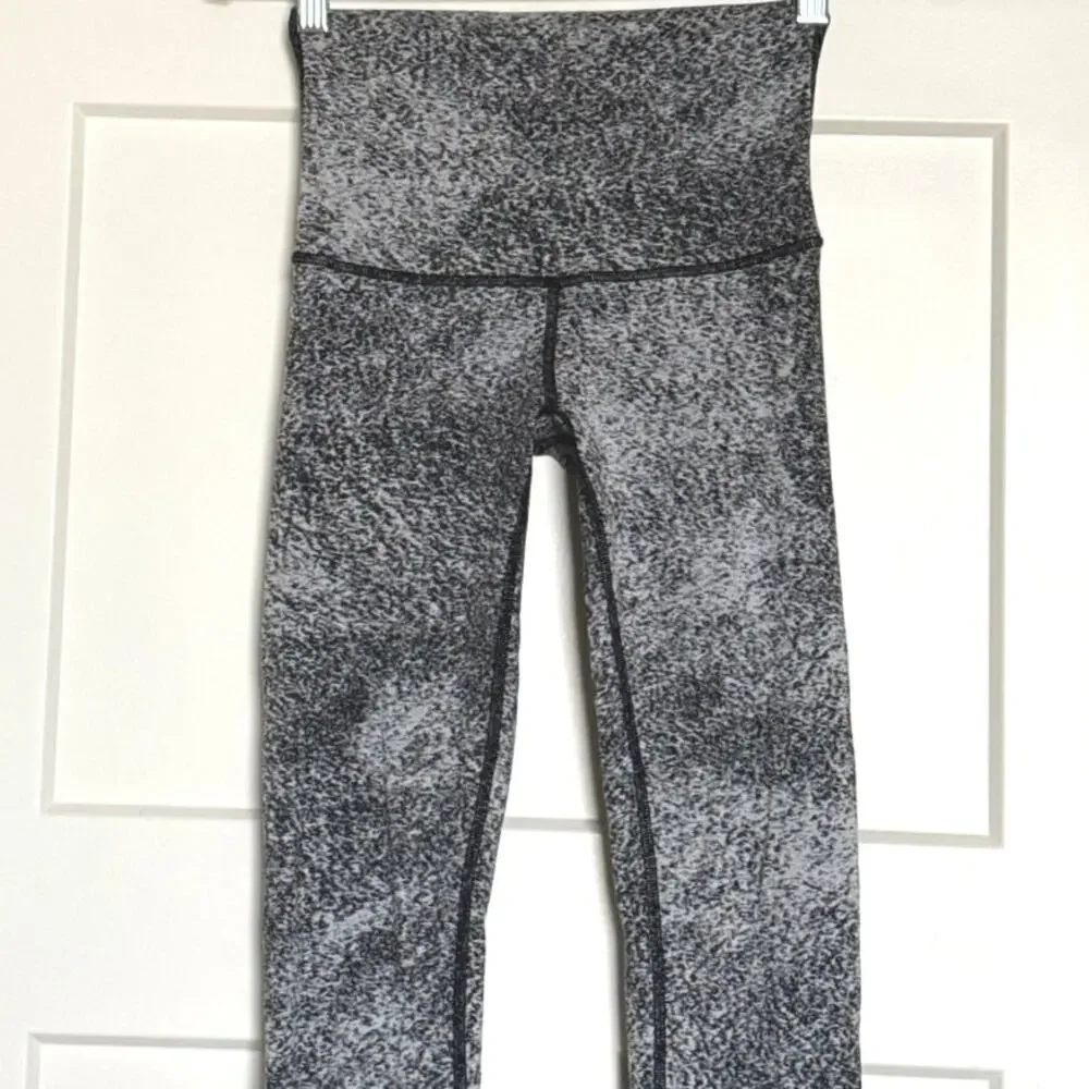 Lululemon Wunder Under Pant Hi-Rise Luon Spray Jacquard White Black Sz 4 Long